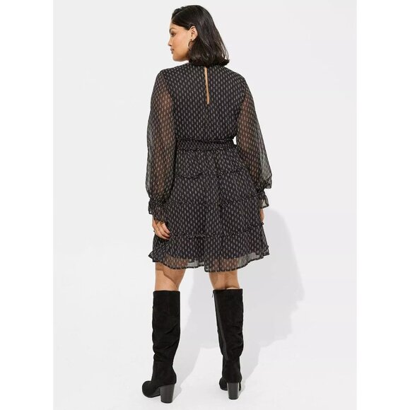 NEW Mini Lurex Chiffon Tiered Dress tiered skirt floral print plus size 3 black - Picture 2 of 8